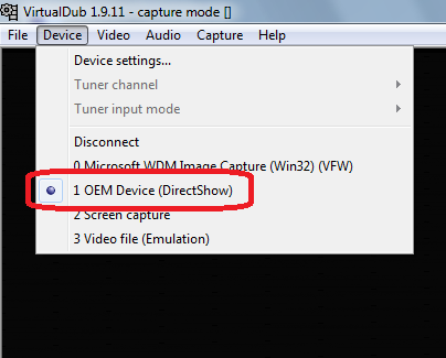 VirtualDub 1.9.11 Device
